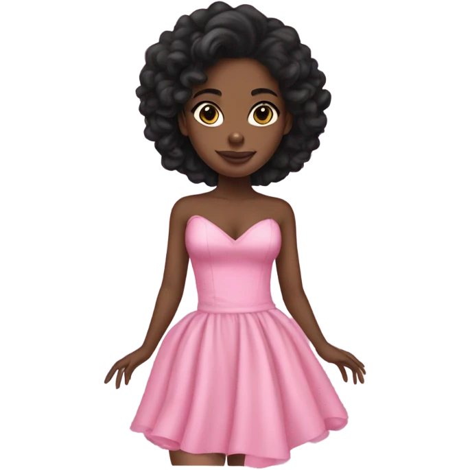 Black girl wearing a coquette pink dress with long black hair and beautiful skin emoji