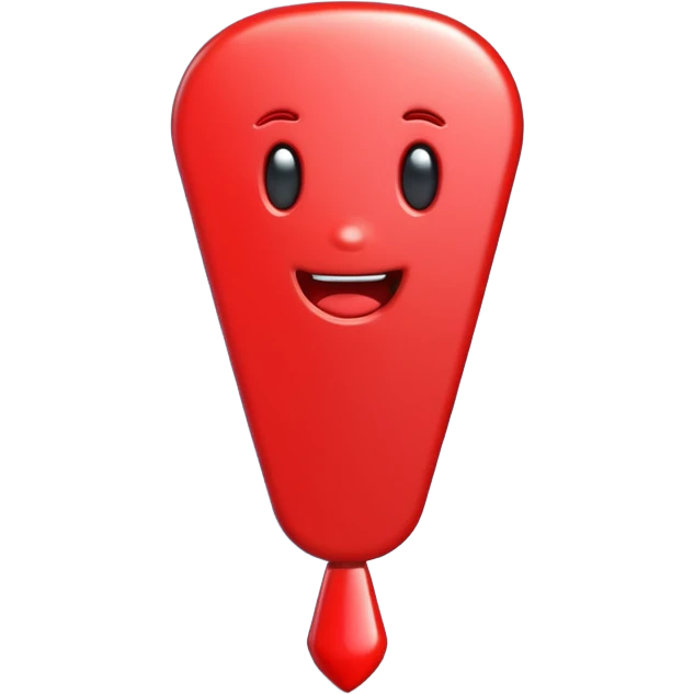 A bright red exclamation (!) mark emoji, glossy, 3D, cartoon style, vibrant colors, smooth shading, simple background, high detail, cute and expressive
 emoji