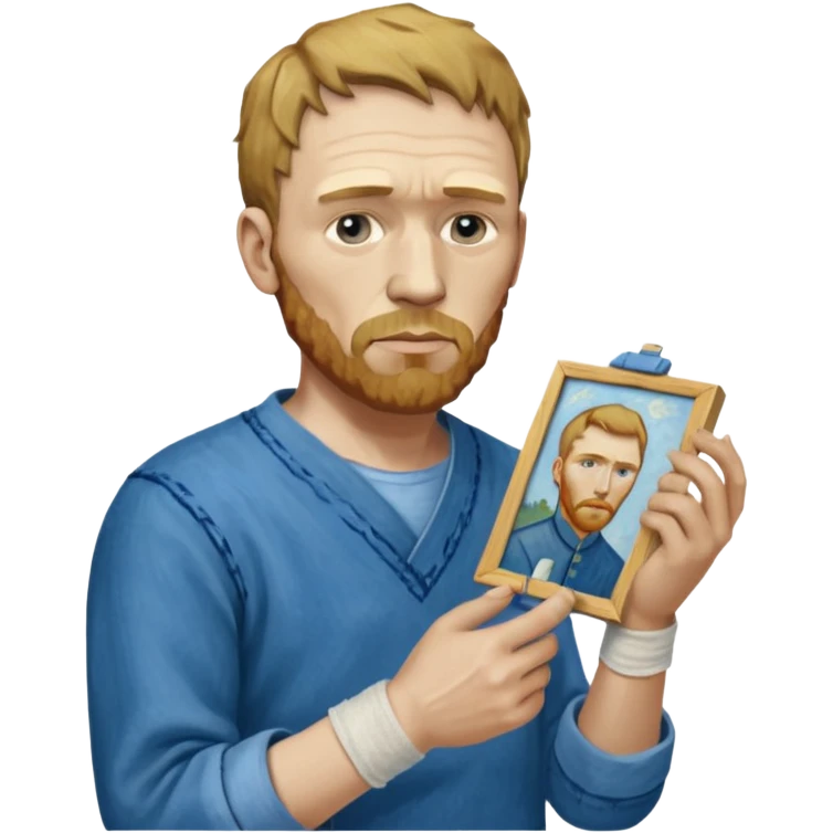 van gogh paints on a canvas. On his right he has a bandage emoji