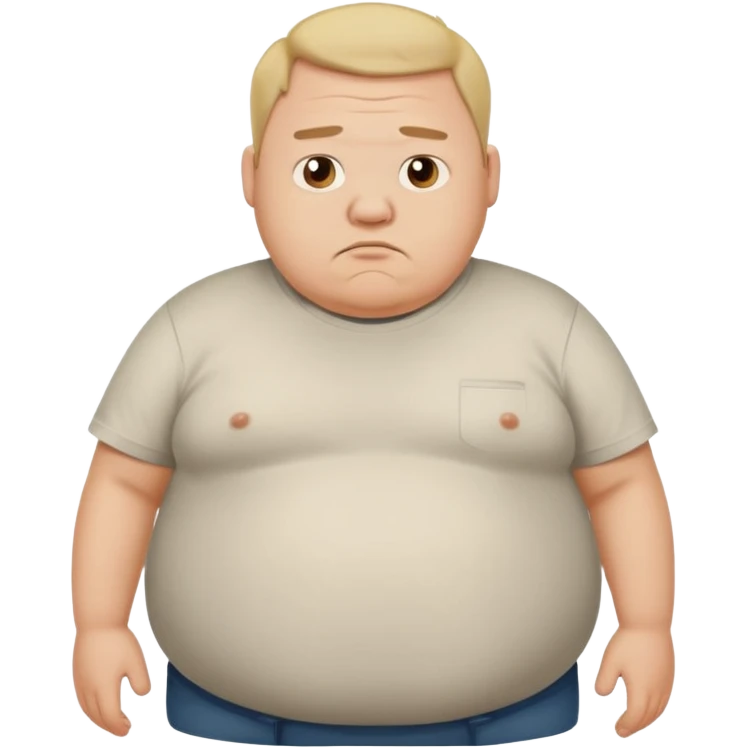 a cartoon fat man holding his stomach wearing t shirt, while looking confused? dont show nipples and person holding stomach emoji