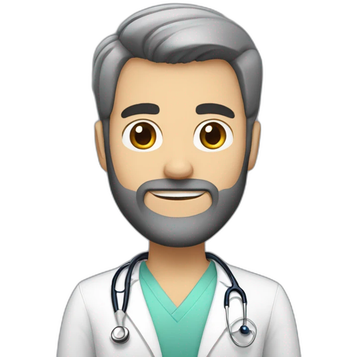 white skin color doctor brown beard smiles short black hair on the head emoji