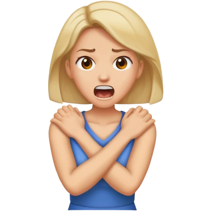 Women with crossed arms around neck screaming  emoji