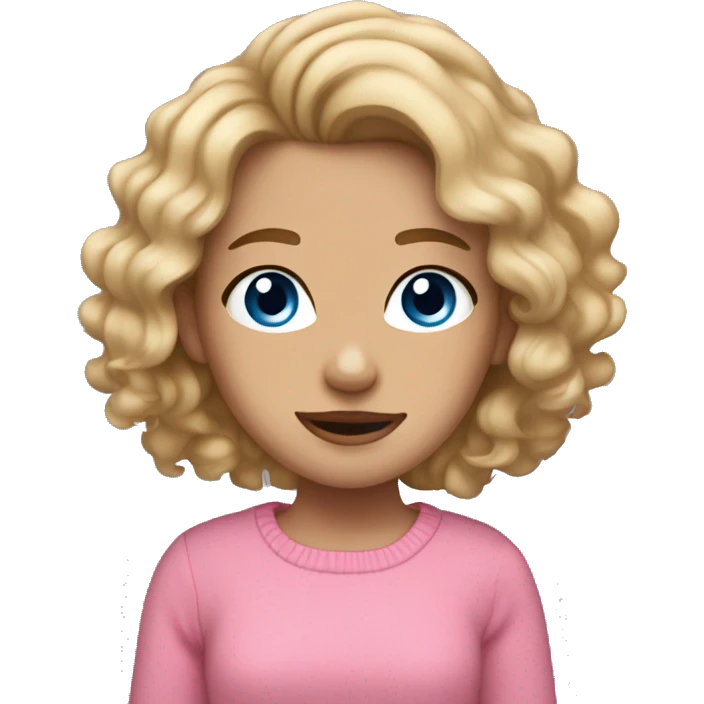 dark blonde wavy haired girl, blue eyes, tanned, pink jumper skin,  emoji