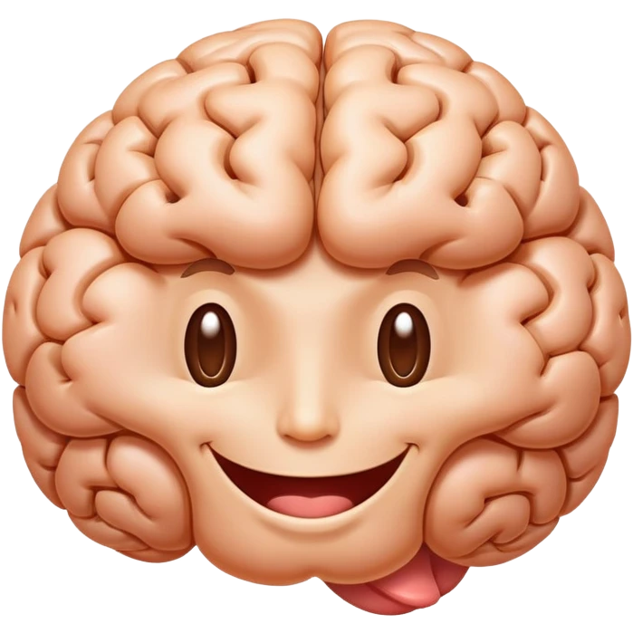 A happy, healthy brain with a smiling face, looking vibrant and energetic emoji
