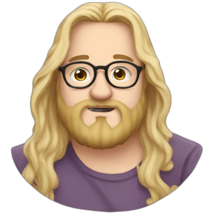 Chubby non binary Big lebowsky round glasses long blond hair chaotic beard drink rhum emoji