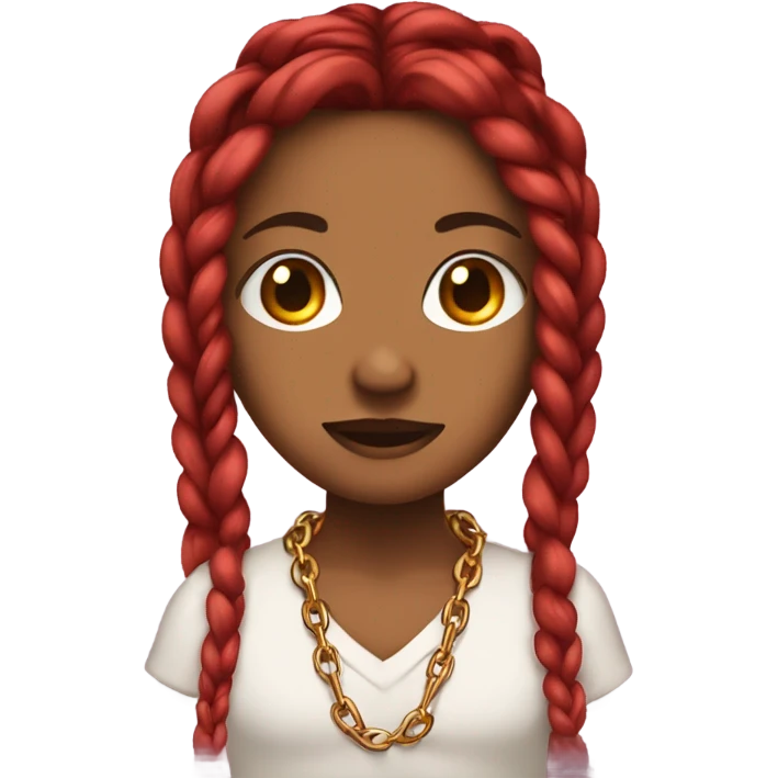 brown skin with red braids wearing a chain that says baddies emoji