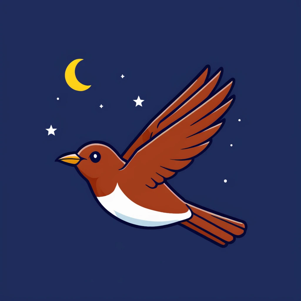 a nightingale bird flying against a dark starry night sky emoji