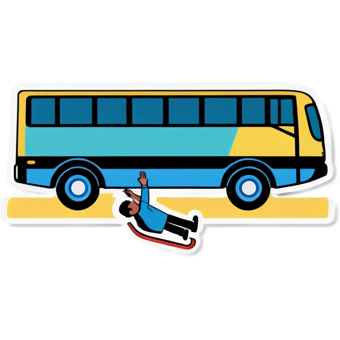 A person laying underneath a bus fixing emoji