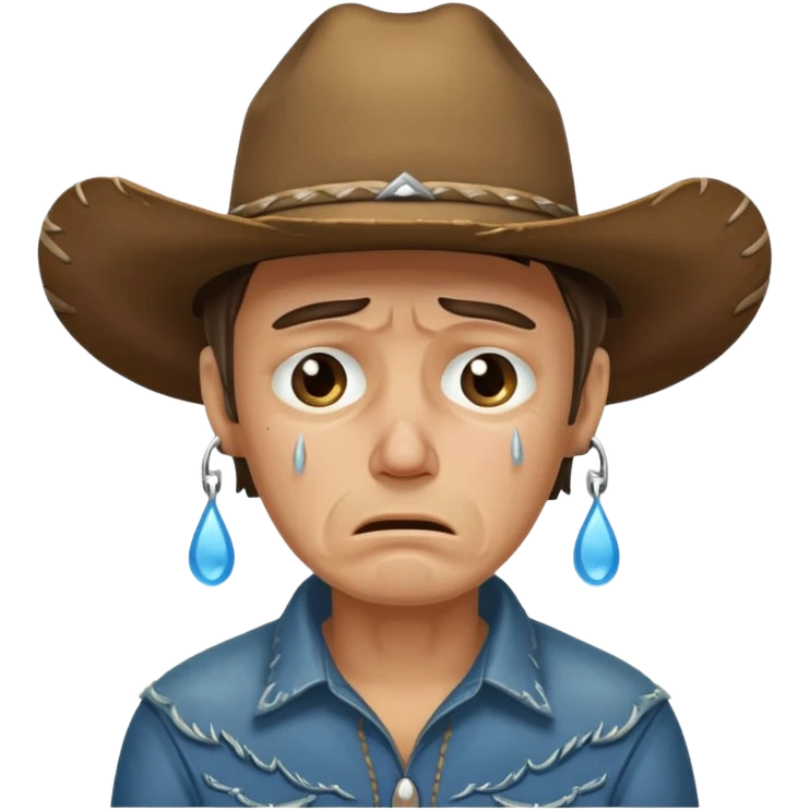 Crying cowboy with tears streaming down face emoji