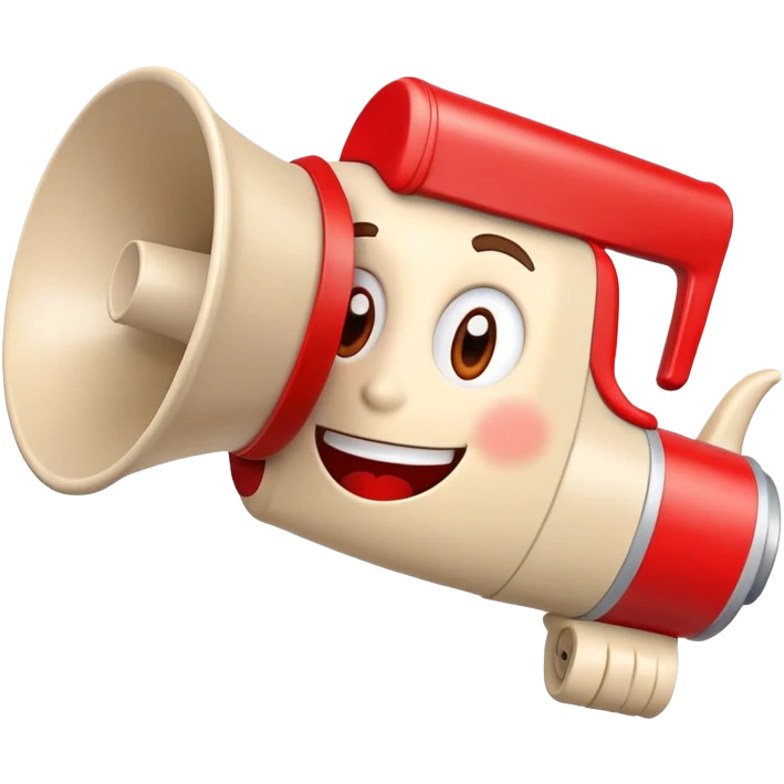 beige and red megaphone with a friendly smiling face emoji