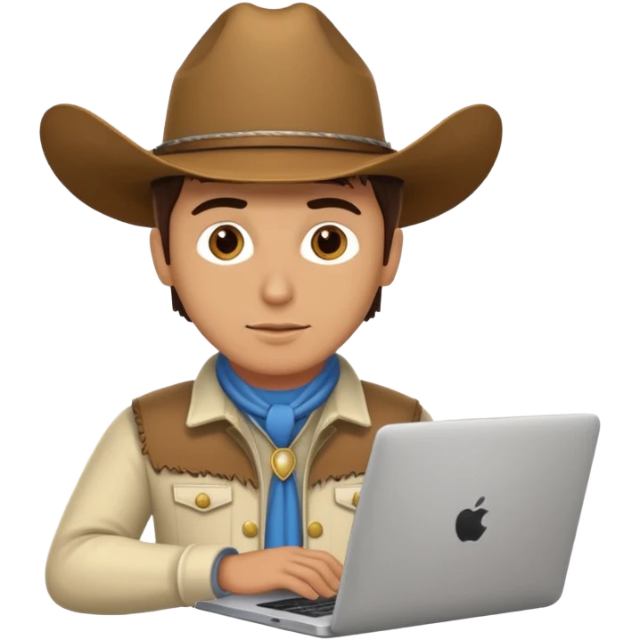 cowboy coder with a laptop infront and he is white emoji