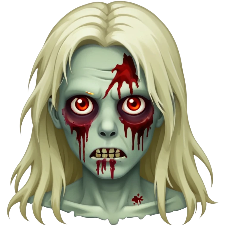 Zombi de cabelo grande, olhos escuro com mancha de sangue no rosto emoji