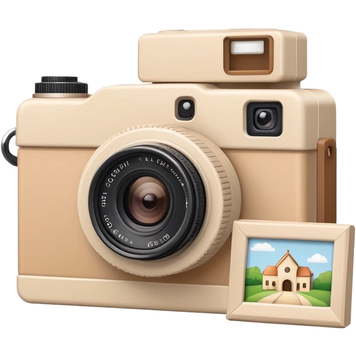 A beige camera and a printed photo frame next to it emoji
