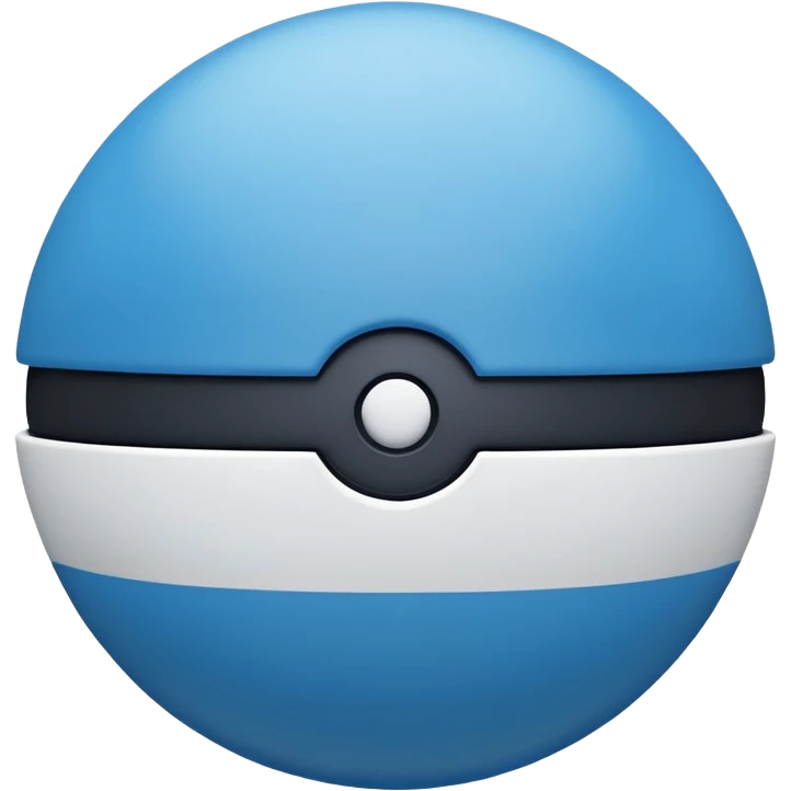 blue pokeball emoji, top half is a more saturated blue, bottom half is white, black stripe, with a white sheen, with a matte finish emoji
