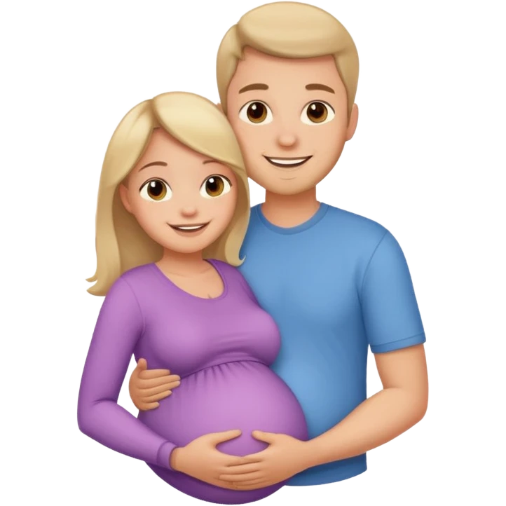 Беременная девушка в обнимку с мужем и они счастливы  emoji