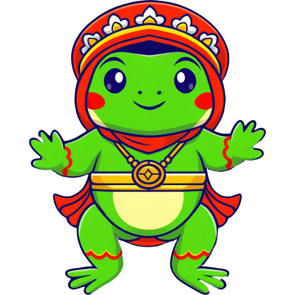 playful frog in a Bashkir national costume emoji