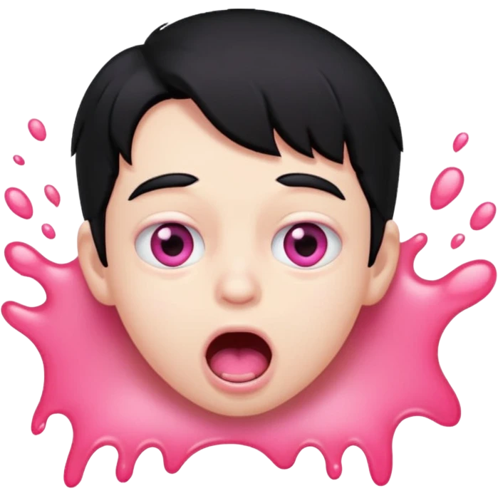 Boy with black hair, pink eyes rolled back, mouth open , drool dripping from mouth  emoji