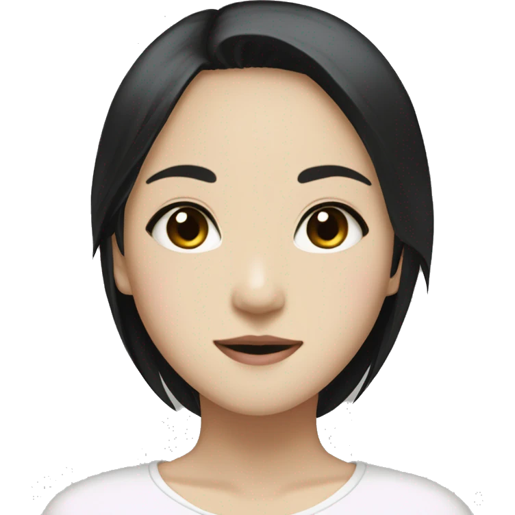 Asian girl black hair dark brown eyes long hair hime cut bangs emoji