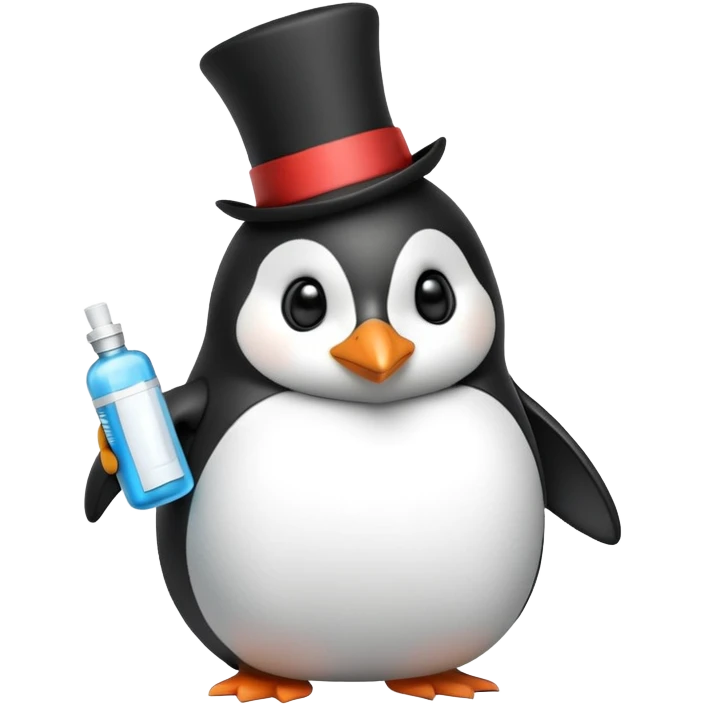 side view of a Penguin with a top hat holding a med kit emoji