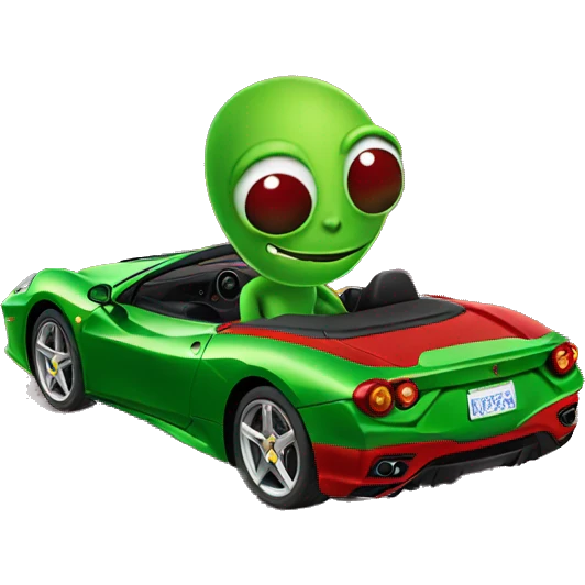 Make me a green alien in a red Ferrari convertible emoji