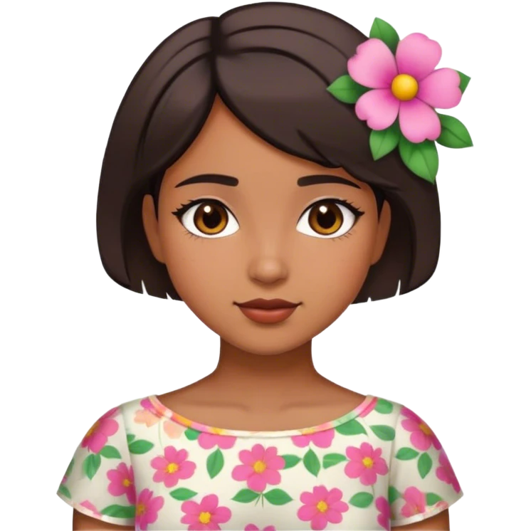 cute young latina girl with short hair and flower blouse emoji