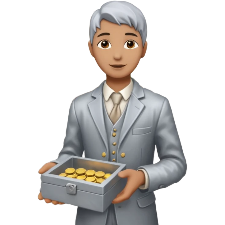 Living statue (silver paint),Street Performers,background street setup, with coins box emoji