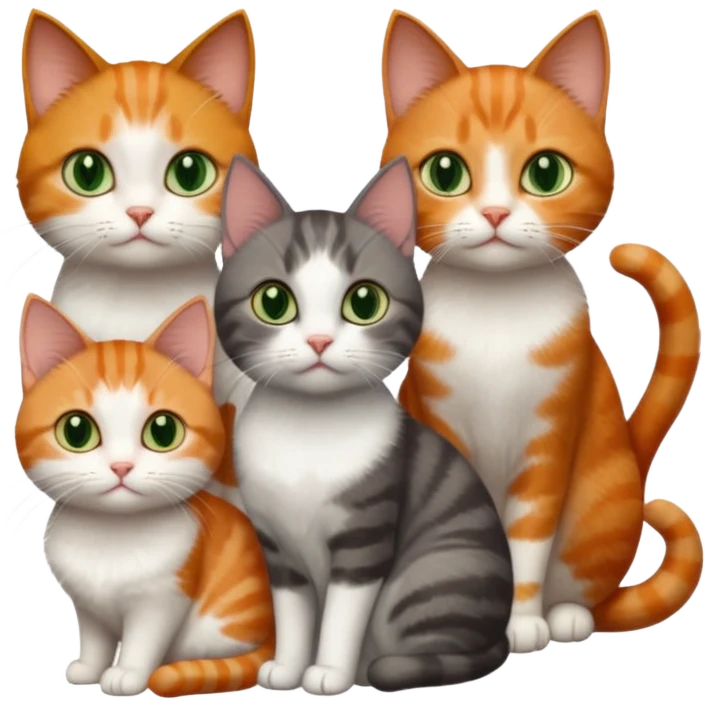 3 different coloured tiny short haired cats, including a dark grey and white cat with green eyes,and  a ginger and white with orange eyes and a brown tabby and white with hazel eyes emoji