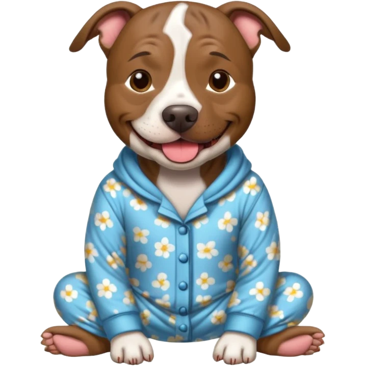 a brindle pit bull wearing comfy pajamas emoji