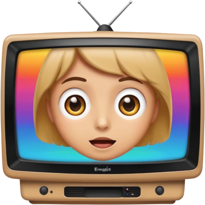 emoji character with wide eyes watching anime on a TV emoji
