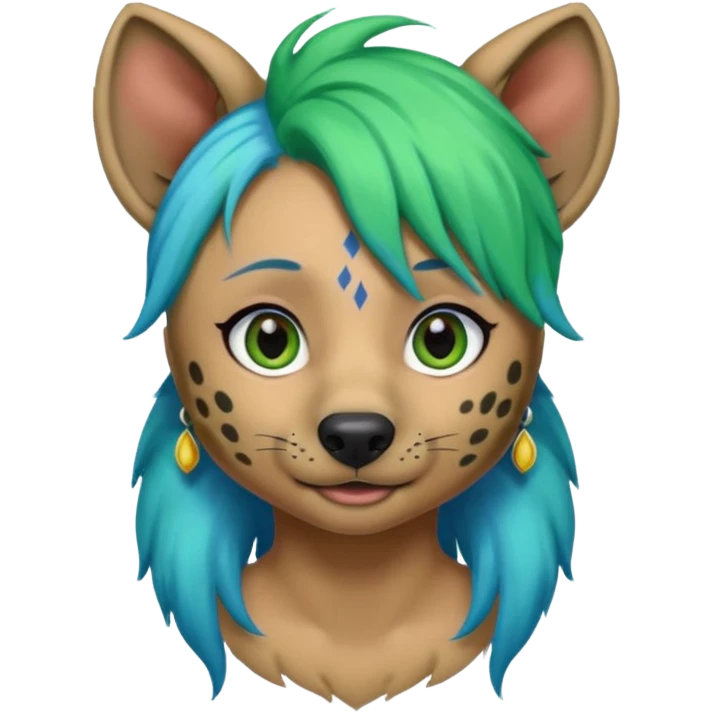 hyena with feminine  blue and green hair emoji