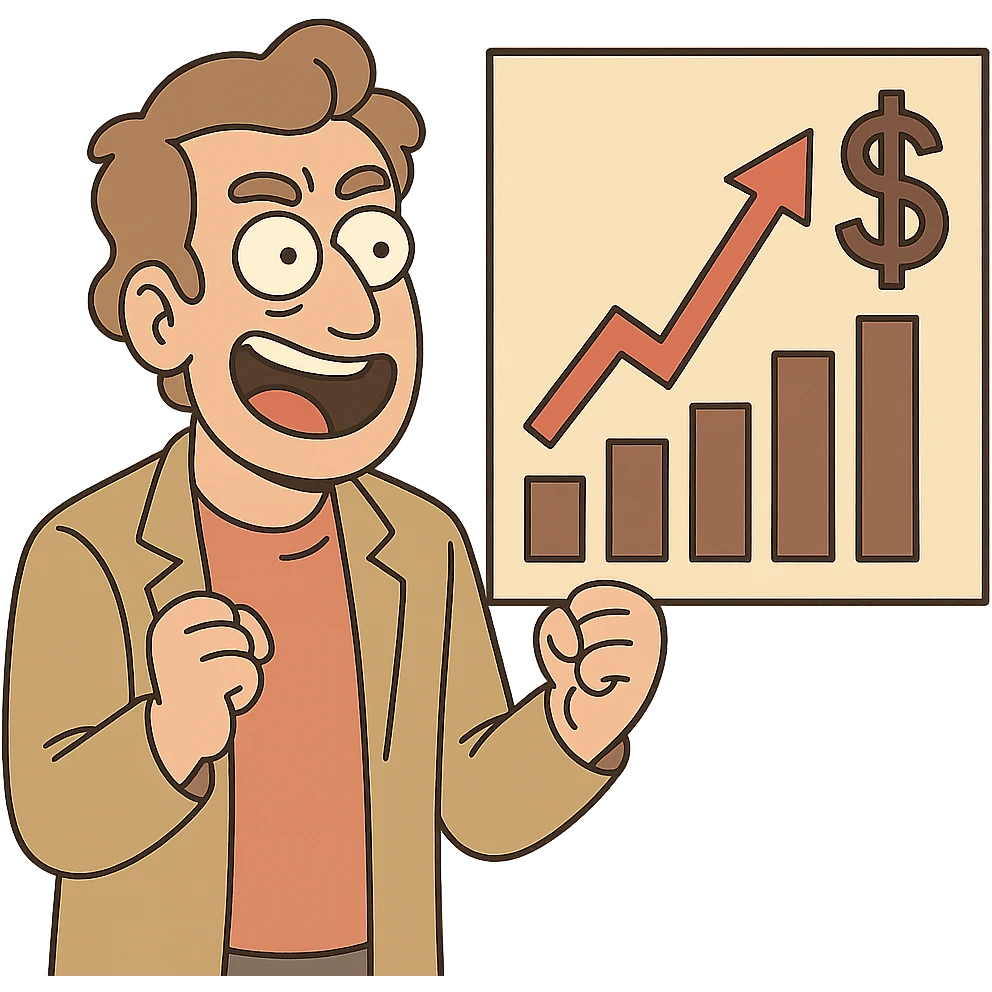 stock chart with an upward arrow and dollar sign emoji