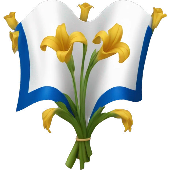white flag with blue arm of coat with 6 golden lilies 3 on each side with a white bande separating it  emoji
