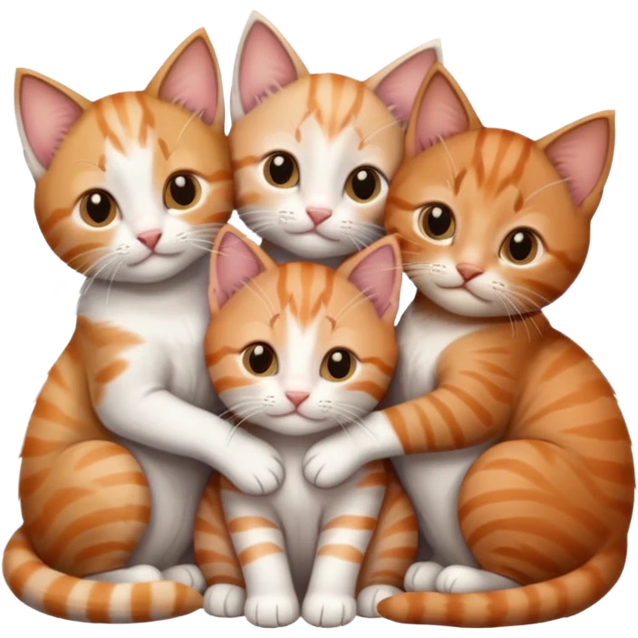 3 kittens cuddling together all different colours, the first one is grey and white, the second is ginger and white and the third is brown tabby and white emoji