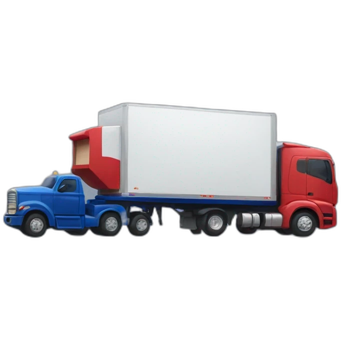 Camion rojo con trailer azul marino emoji