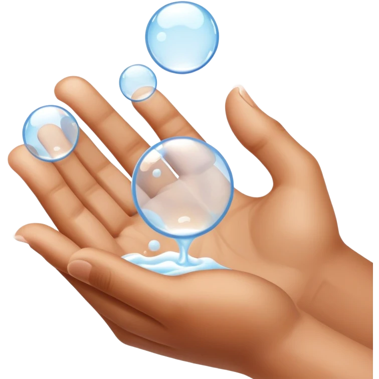 Closeup hands foaming soap bubbles emoji