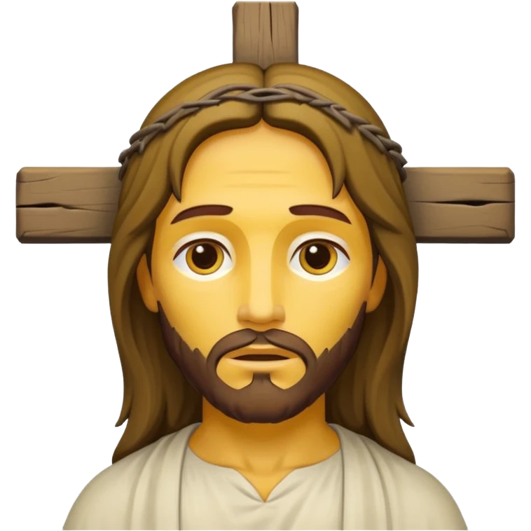 Jesus Christ on the cross, simplified, iconic, yellow face, gentle expression emoji