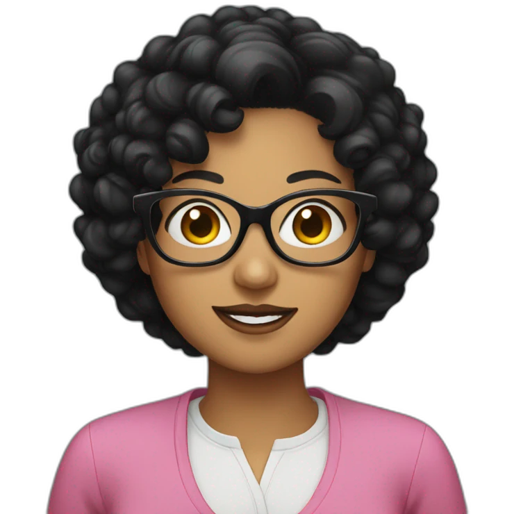 woman with short black curly hair and big glasses emoji