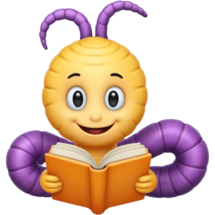 cute worm character reading book emoji