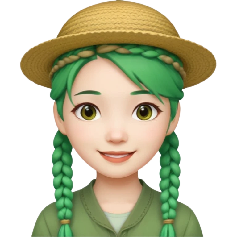 chinese girl green haired with braids an hat emoji