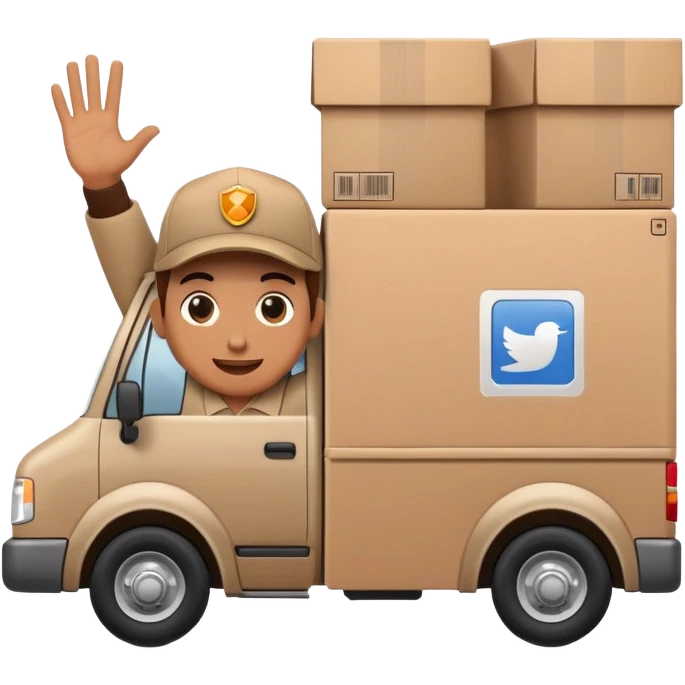 delivery truck with a supplier waving from the window, back of the truck completely filled with packages emoji