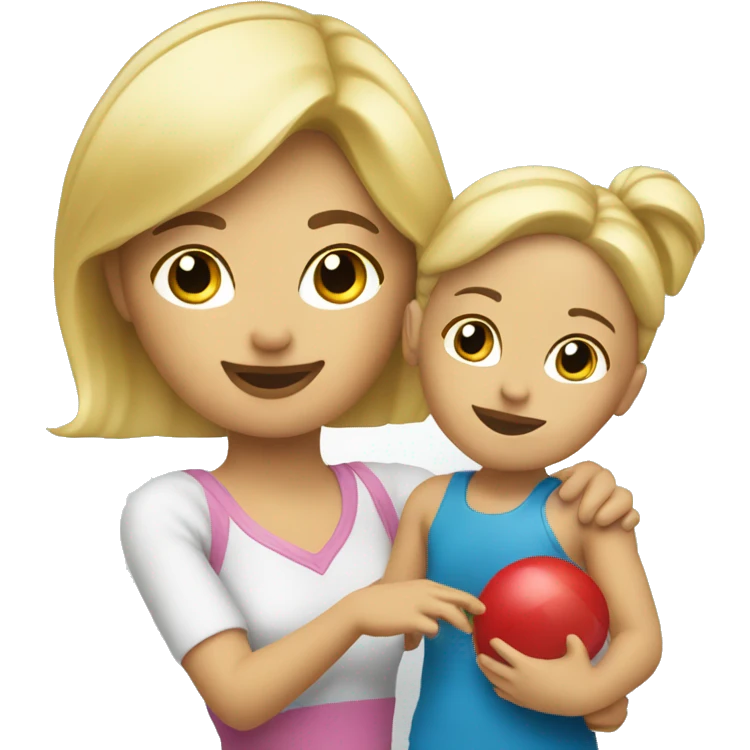 blonde women playing with blonde child with toys emoji