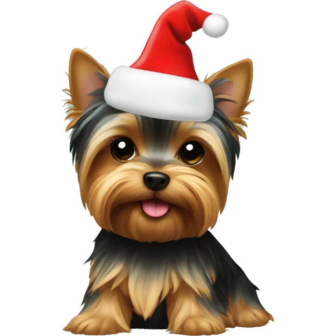A yorkie wearing a Christmas hat emoji