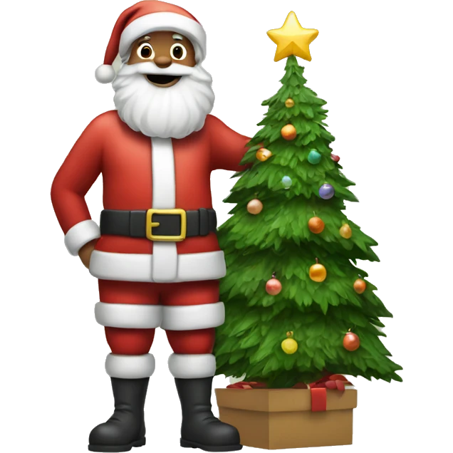 Santa standing with Christmas tree emoji