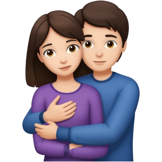 Brunette boy hugging brunette girl emoji