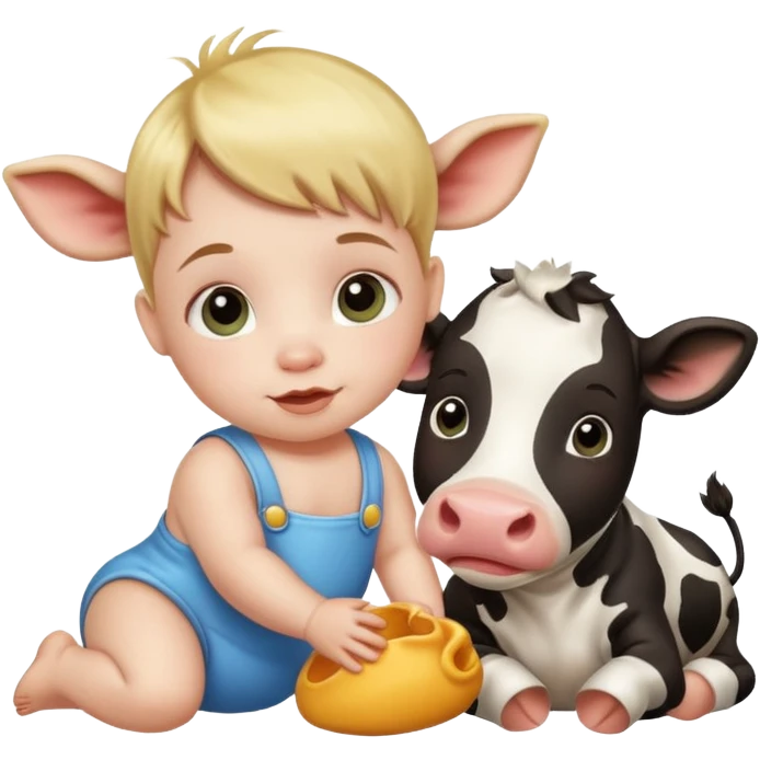Baby with a pet cow  emoji