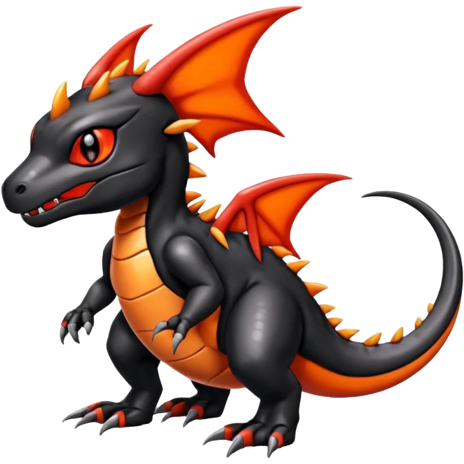 Cute Shiny Colorful Guilmon-Salandit-Fakémon-hybrid-creature (full body)  emoji