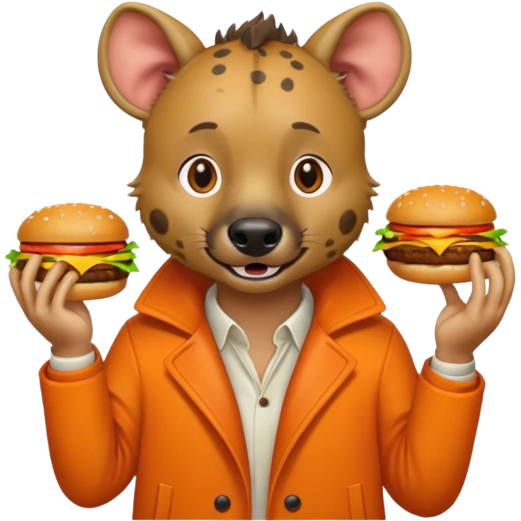 hyena with hamburger wearing orange coat emoji