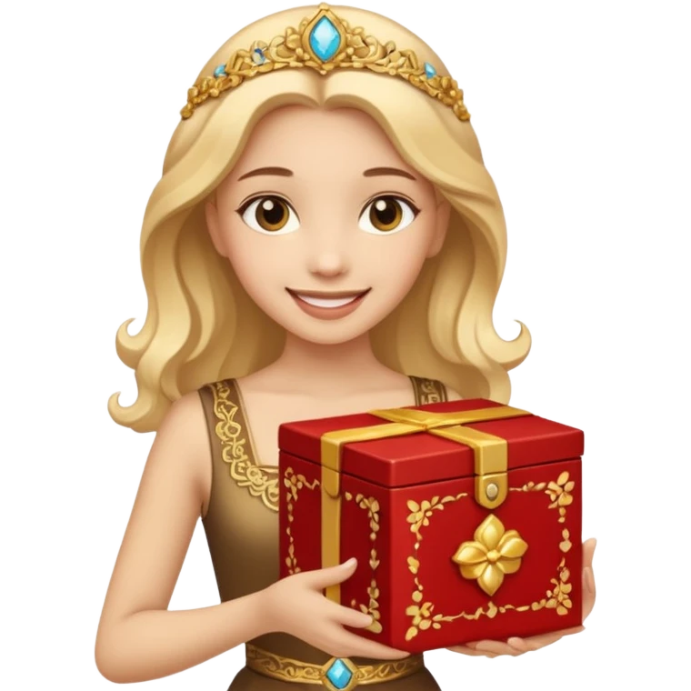 A smiling girl holding a beautiful box in her hand emoji