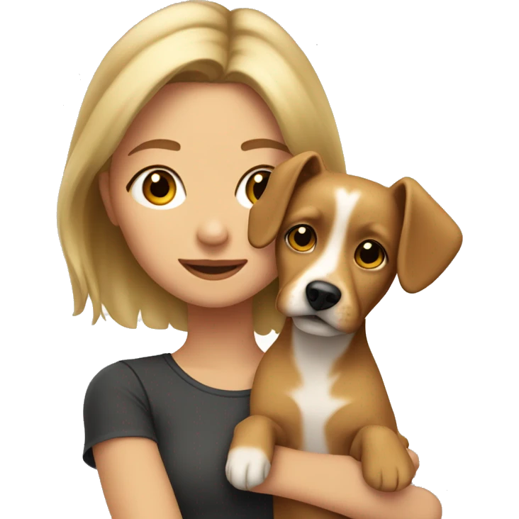 girl with dirty blonde hair, with her little tan dog with floppy ears emoji