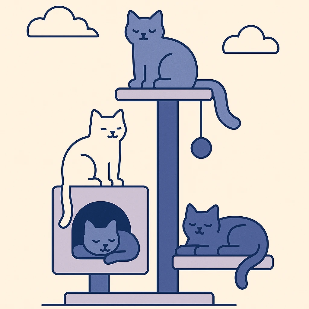 cats relaxing in a vertical playhouse emoji